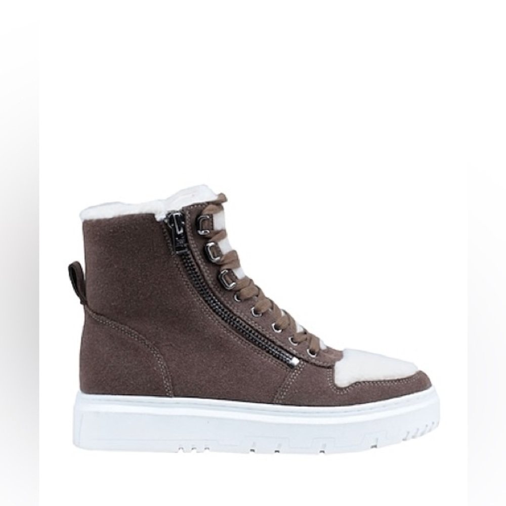 Brown High-Top Sneakers with White Accents